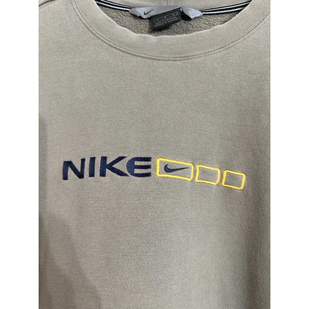 Vtg Y2K Nike Sweatshirt Men's L Crewneck Brown Camel Tan Spell Out Embroidered